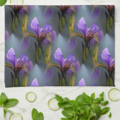 ブルーフラッグアイリスフラワー自然アートパターン キッチンタオル (折り畳み)