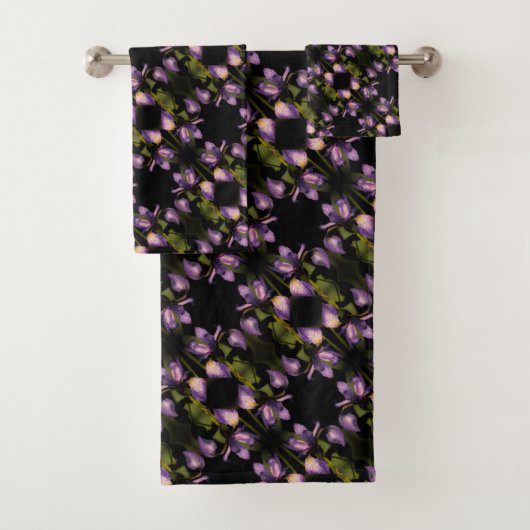 ブルーフラッグアイリス花の抽象芸術パターン バスタオルセット (インサイチュ)