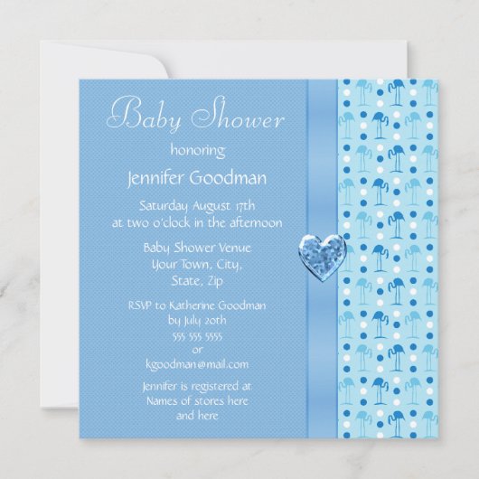 ブルーフラミンゴボーイベビーシャワー招待状 招待状 (正面)