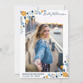 ブルーフラワーかわいらしズ卒業パーティー卒業写真 招待状 (正面)