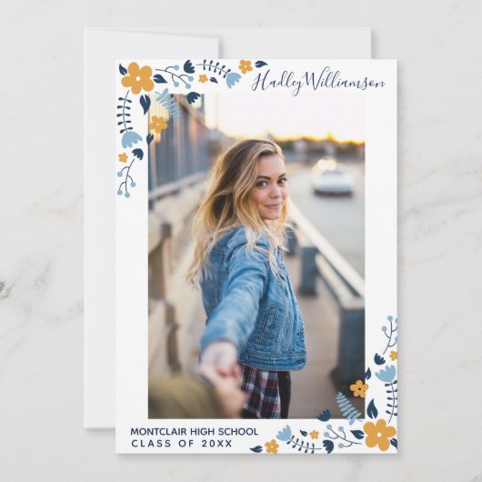 ブルーフラワーかわいらしズ卒業パーティー卒業写真 招待状 (正面)