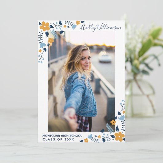 ブルーフラワーかわいらしズ卒業パーティー卒業写真 招待状 (スタンド正面)