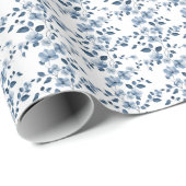 ブルーフラワーつる植物オンホワイト ラッピングペーパー (ロールコーナー)