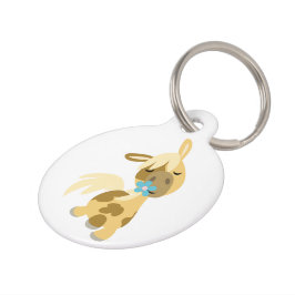 ブルーフラワーとかわいい漫画ポニードッグラベル ペット　ネームタグ