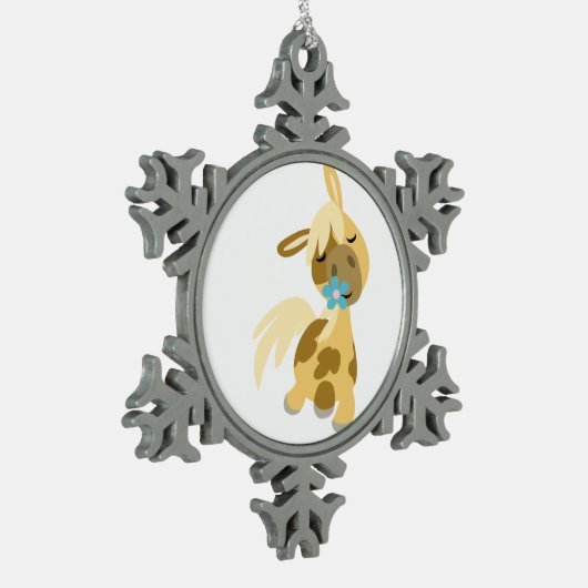 ブルーフラワーとかわいい漫画ポニーペーターオーナメント スノーフレークピューターオーナメント (左)