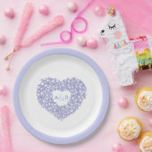 ブルーフラワーのチュー結婚リップハートブーケモノグラム ペーパープレート (パーティー)