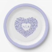 ブルーフラワーのチュー結婚リップハートブーケモノグラム ペーパープレート (正面)