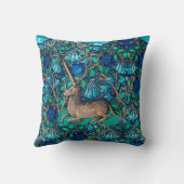 ブルーフラワーアクアブルーグリーンフローラの中のユニコーン クッション (裏面)