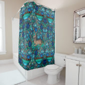 ブルーフラワーアクアブルーグリーンフローラの中のユニコーン シャワーカーテン (インサイチュ)