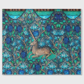 ブルーフラワーアクアブルーグリーンフローラの中のユニコーン ラッピングペーパー (フラット)