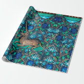 ブルーフラワーアクアブルーグリーンフローラの中のユニコーン ラッピングペーパー (アンロールド)