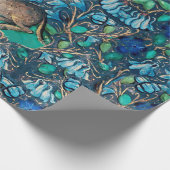 ブルーフラワーアクアブルーグリーンフローラの中のユニコーン ラッピングペーパー (角)