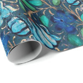 ブルーフラワーアクアブルーグリーンフローラの中のユニコーン ラッピングペーパー (ロールコーナー)