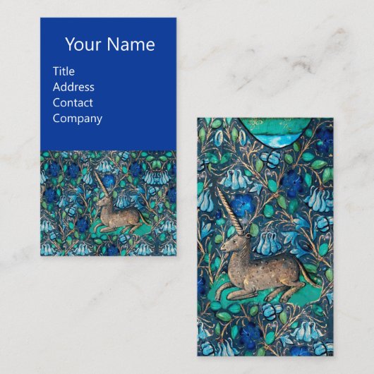 ブルーフラワーアクアブルーグリーンフローラの中のユニコーン 名刺 (正面/裏面)