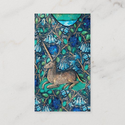 ブルーフラワーアクアブルーグリーンフローラの中のユニコーン 名刺 (裏面)