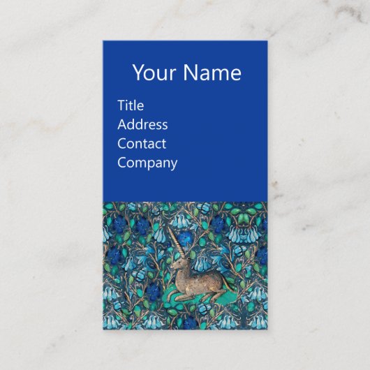 ブルーフラワーアクアブルーグリーンフローラの中のユニコーン 名刺 (正面)