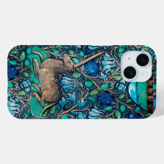 ブルーフラワーアクアブルーグリーンフローラの中のユニコーン Case-Mate iPhoneケース (裏面 (横))