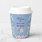 ブルーフラワーアジサイ紫薄紫赤ちゃんシャワー 紙コップ (正面)