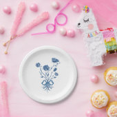 ブルーフラワーアンドボウ紙プレート ペーパープレート (パーティー)