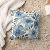 ブルーフラワーアートフローラデザイン水彩色 クッション (ブランケット)