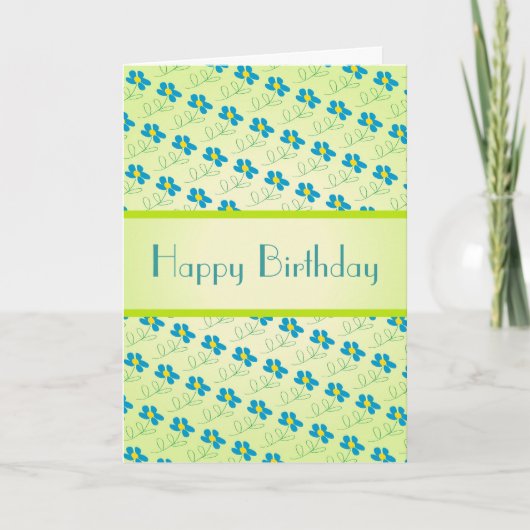 ブルーフラワーアート付き誕生日カード カード (正面)