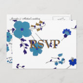 ブルーフラワーアート インビテーションポストカード (正面/裏面)