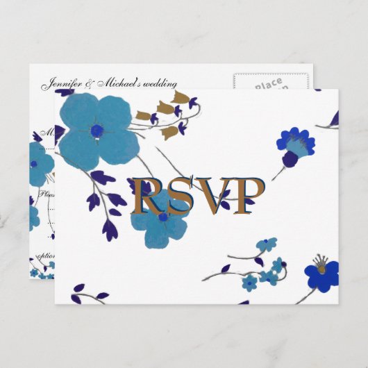 ブルーフラワーアート インビテーションポストカード (正面/裏面)