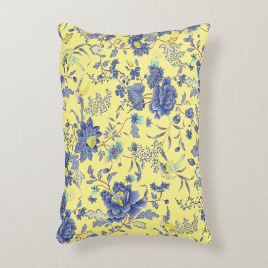 ブルーフラワーイエロー装飾用クッション アクセントクッション (正面(垂直))