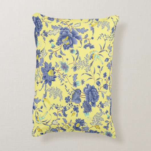 ブルーフラワーイエロー装飾用クッション アクセントクッション (裏面(縦))