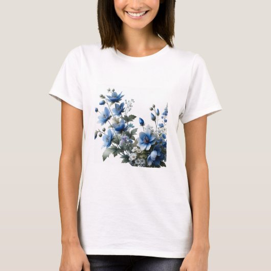 ブルーフラワーウィメンズシャツ Tシャツ (正面)