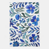 ブルーフラワーウォーターカラーアートパターン キッチンタオル (縦)