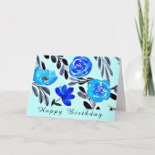 ブルーフラワーウォーターカラーアート誕生日 カード (正面)
