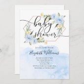 ブルーフラワーウォーターカラーベビーシャワー招待状 招待状 (正面/裏面)