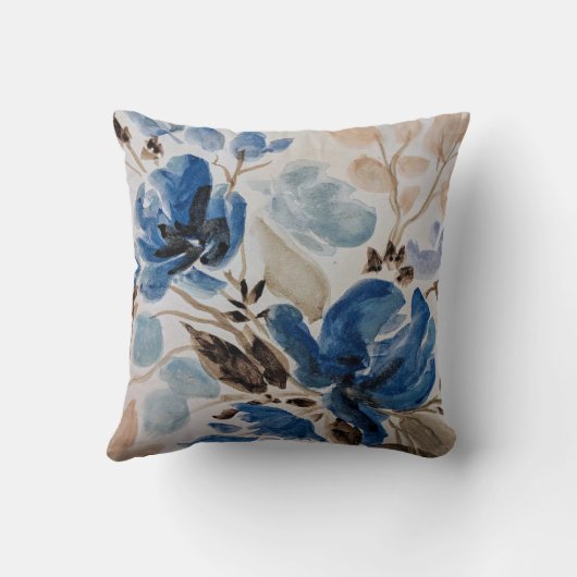 ブルーフラワーウォーター色プリント枕 クッション (裏面)