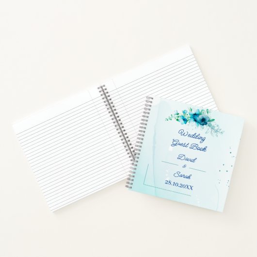 ブルーフラワーエレガントカスタムウェディングゲスト ノートブック (内部)