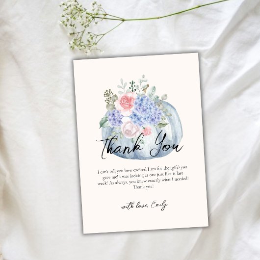 ブルーフラワーエレガントカボチャ秋ベビーシャワー サンキューカード