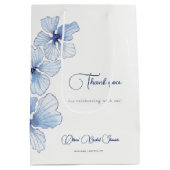 ブルーフラワーエレガントズブライダルシャワー ミディアムペーパーバッグ (裏面)