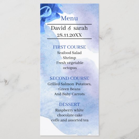 ブルーフラワーエレガントズ結婚ディナー メニュー (正面)