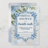 ブルーフラワーエレガントチノワジェリーブライダルシャワー 招待状 (正面/裏面)