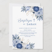 ブルーフラワーエレガントバプテスマ《キリスト教》洗礼式や命名式クロス 招待状 (正面)