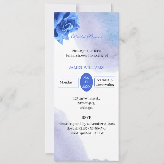 ブルーフラワーエレガントブライダルシャワー 招待状 (正面)