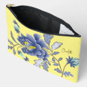 ブルーフラワーオンイエローアクセサリーバッグ アクセサリーポーチ (見開き)