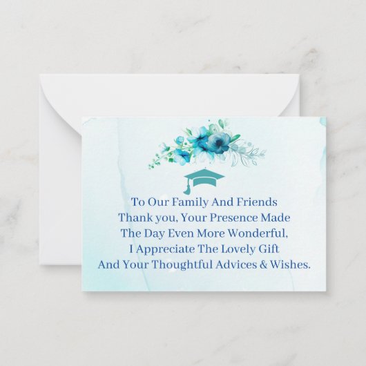 ブルーフラワーカスタマイズズ卒業ありがとう ノートカード (裏面)