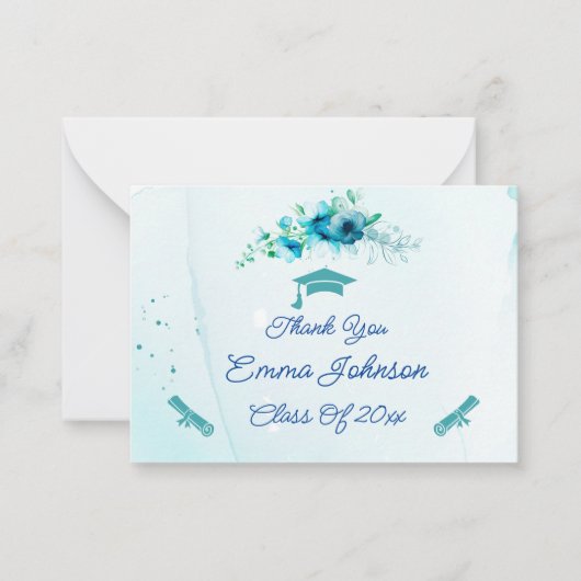 ブルーフラワーカスタマイズズ卒業ありがとう ノートカード (正面)