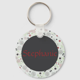 ブルーフラワーカスタマイズ可能な名前ボタンKeychain キーホルダー
