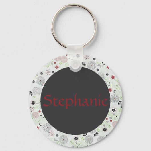 ブルーフラワーカスタマイズ可能な名前ボタンKeychain キーホルダー (正面)
