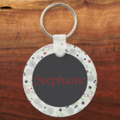 ブルーフラワーカスタマイズ可能な名前ボタンKeychain キーホルダー (正面)