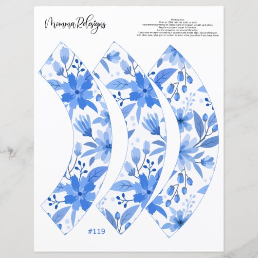 ブルーフラワーカップケーキの包み紙、カップケーキの包み紙 (正面)