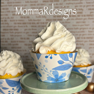 ブルーフラワーカップケーキの包み紙、カップケーキの包み紙