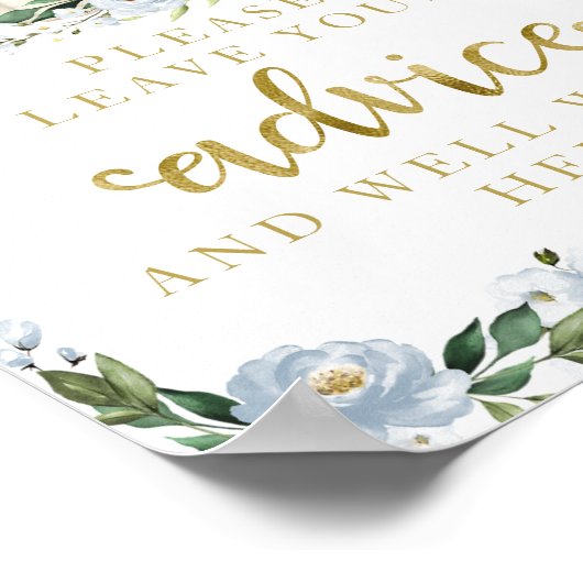 ブルーフラワーカボチャ赤ちゃんシャワーアドバイスサイン ポスター (角)